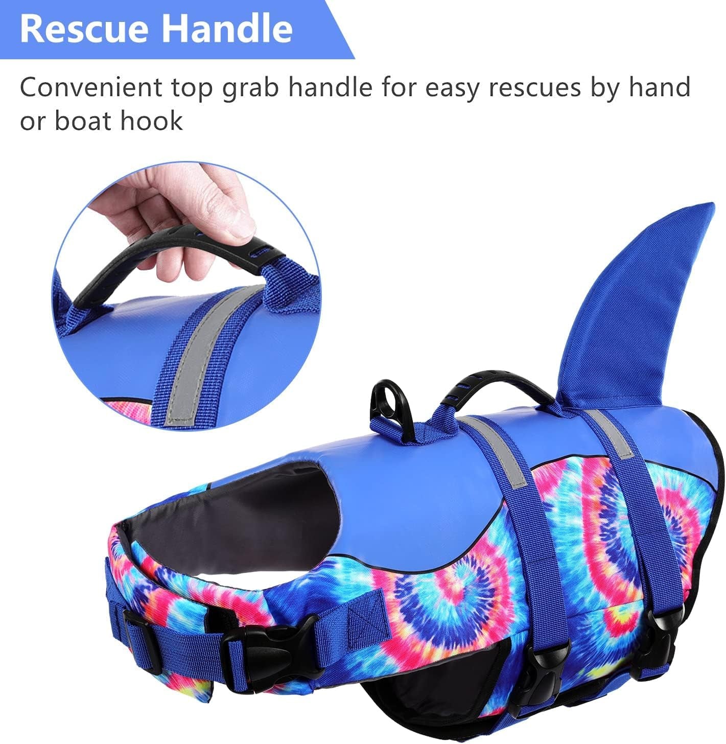Dog Life Jacket - Pet Safety Vest for Swimming & Boating, Shark Life Jacket with Floatation, Dog Lifesavers Swimsuits for Small Medium Large Dogs (Blue Bandhnu, XL)