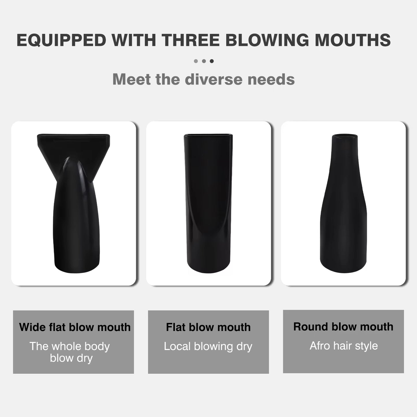 2000W-2800W Pet Hair Dryer, 35°C and 65 °C, Speed: 50M/S ~ 100M/S, Stepless Adjustable, 2.5M Extendable Hose, 3 Nozzles