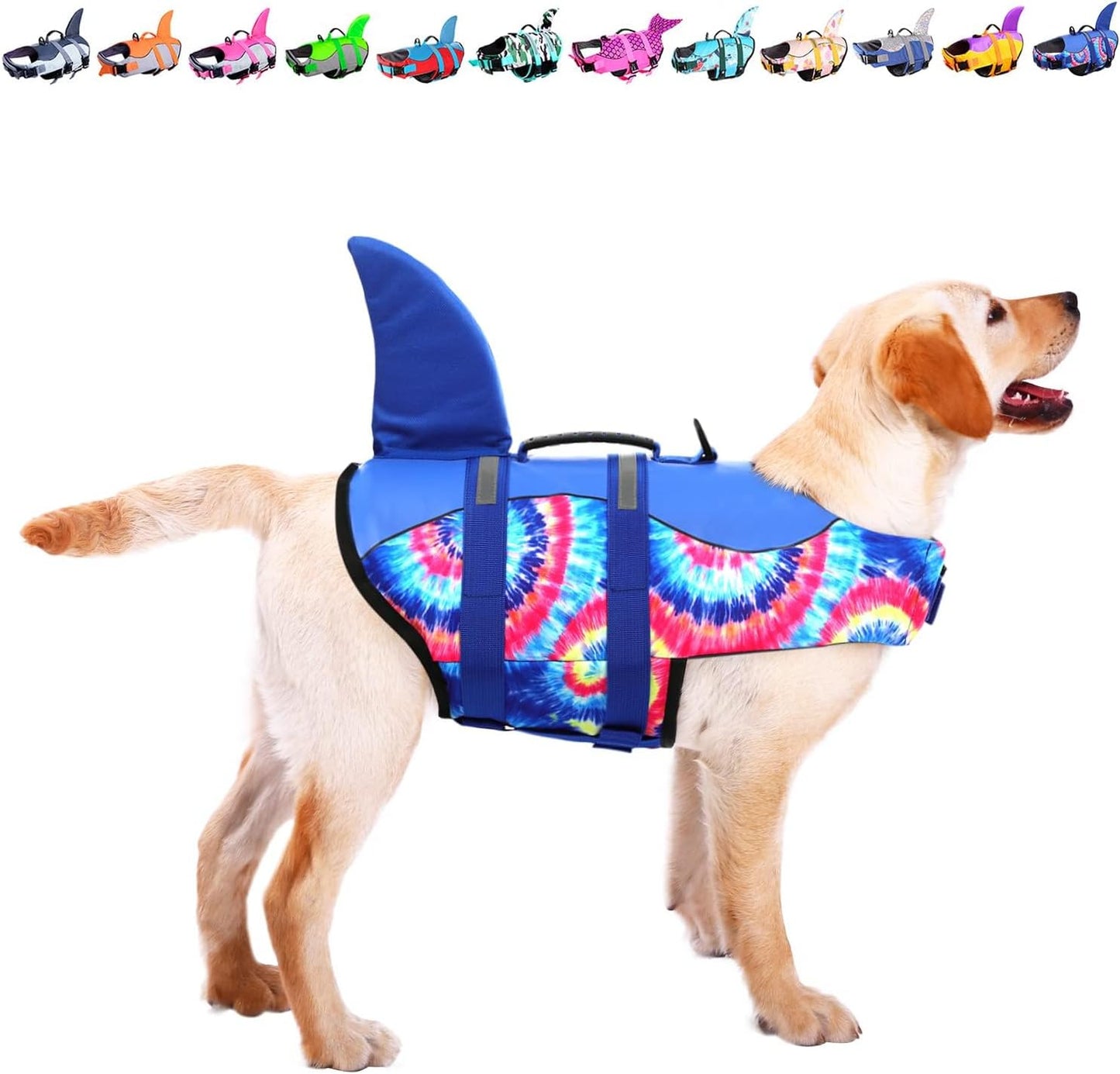 Dog Life Jacket - Pet Safety Vest for Swimming & Boating, Shark Life Jacket with Floatation, Dog Lifesavers Swimsuits for Small Medium Large Dogs (Blue Bandhnu, XL)