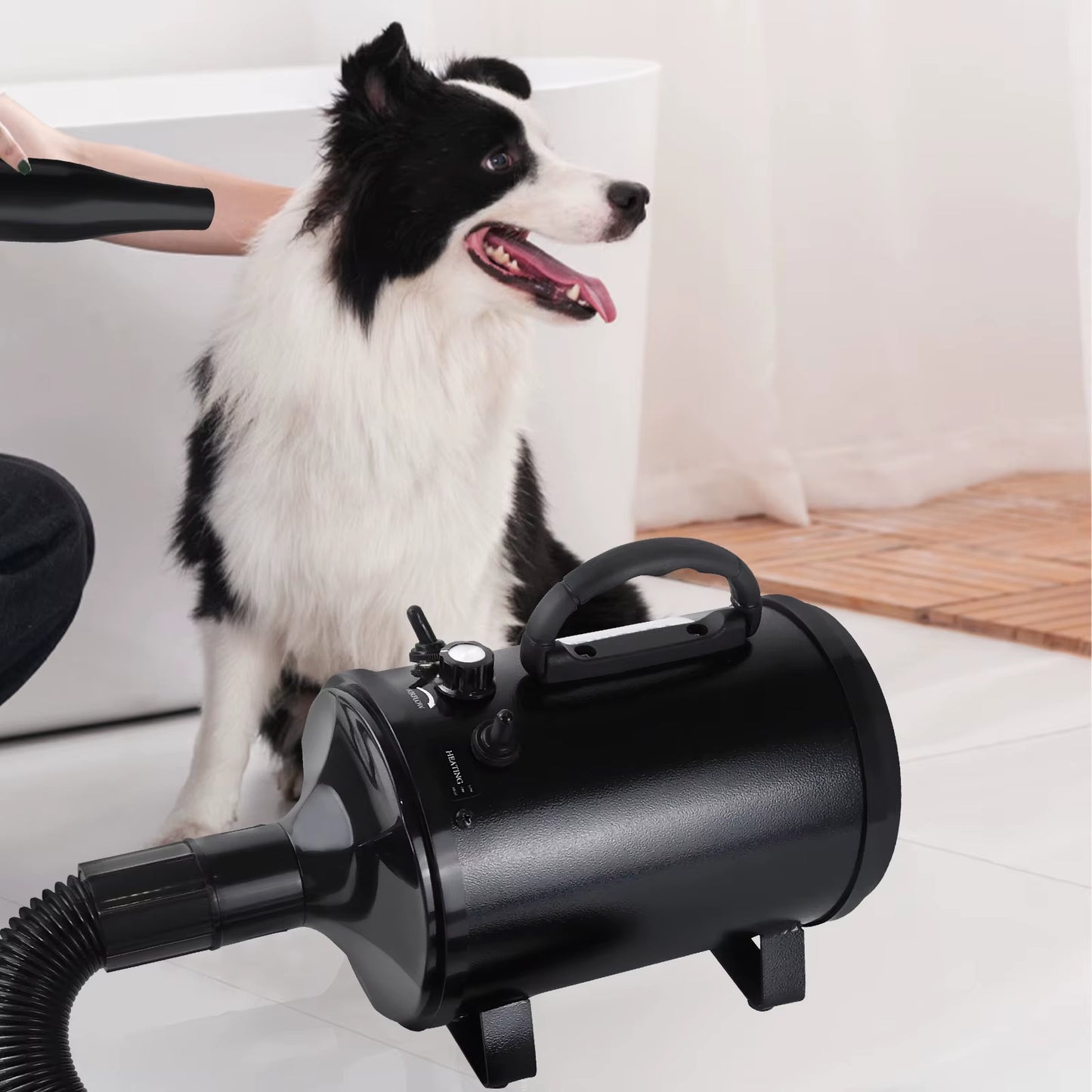 2000W-2800W Pet Hair Dryer, 35°C and 65 °C, Speed: 50M/S ~ 100M/S, Stepless Adjustable, 2.5M Extendable Hose, 3 Nozzles