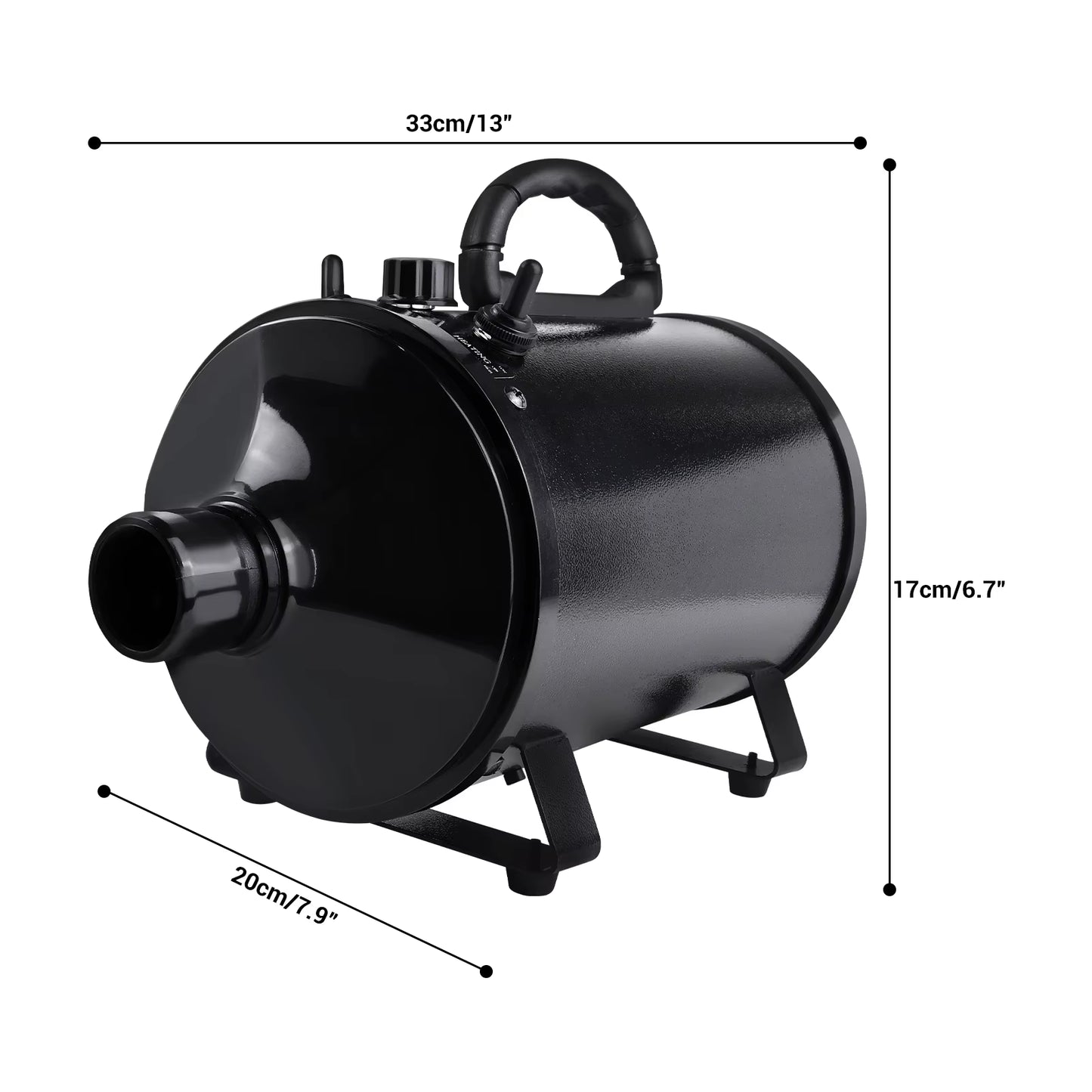 2000W-2800W Pet Hair Dryer, 35°C and 65 °C, Speed: 50M/S ~ 100M/S, Stepless Adjustable, 2.5M Extendable Hose, 3 Nozzles