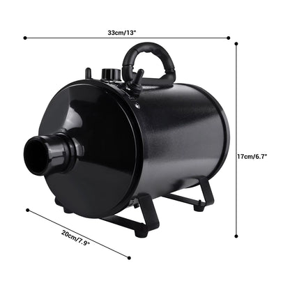 2000W-2800W Pet Hair Dryer, 35°C and 65 °C, Speed: 50M/S ~ 100M/S, Stepless Adjustable, 2.5M Extendable Hose, 3 Nozzles