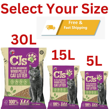 Premium Cat Litter Ultra Absorbent Wood Pellets Biodegradable Cj'S Cat Litter UK