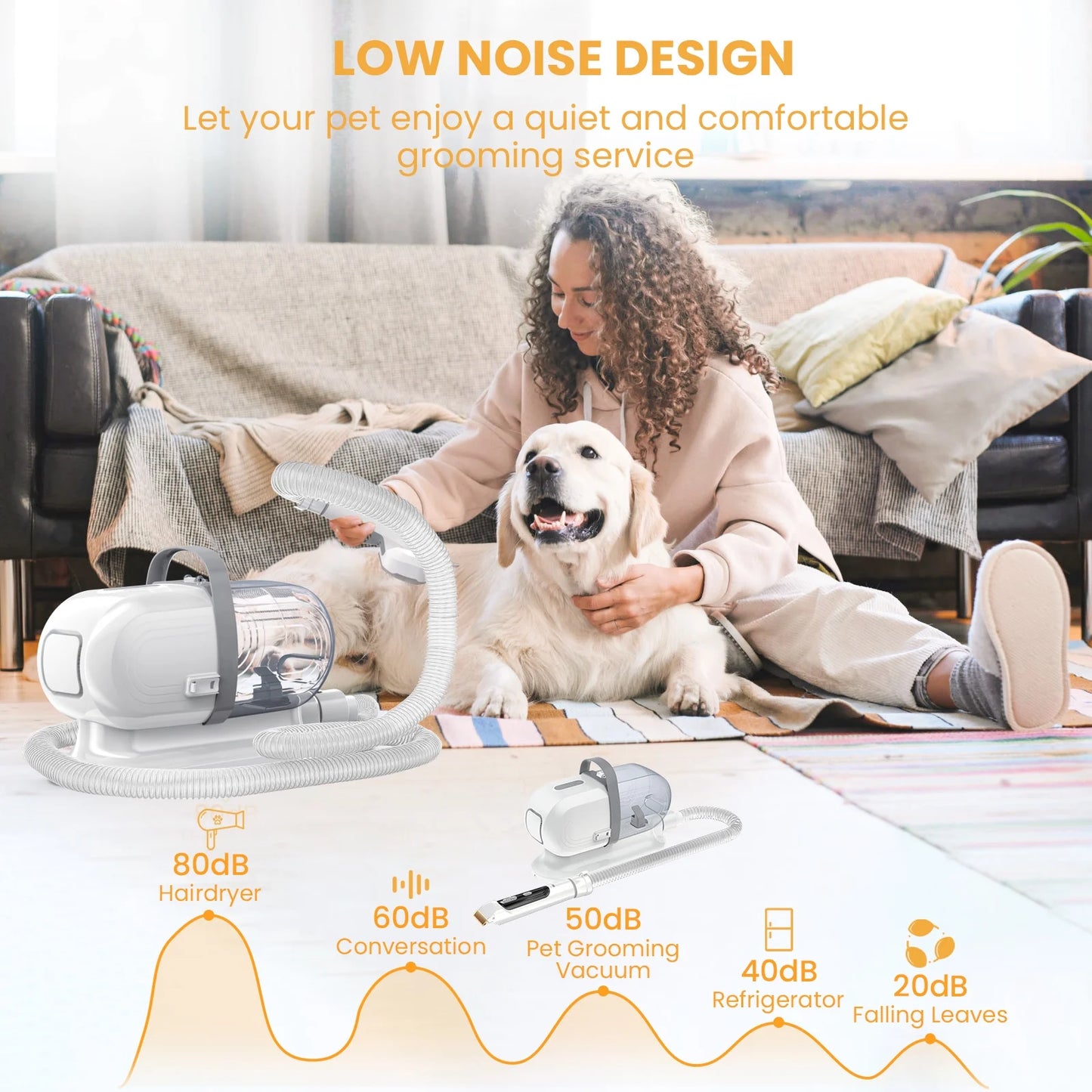 Pet Grooming Vacuum for Dogs & Cats, 13000Pa Suction, 5-In-1 Grooming Kit with Low Noise, 2.5L Dust Cup, Wireless Clippers, Deshedding Brush – Professional At-Home Pet Hair Cleaner