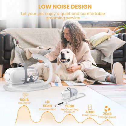 Pet Grooming Vacuum for Dogs & Cats, 13000Pa Suction, 5-In-1 Grooming Kit with Low Noise, 2.5L Dust Cup, Wireless Clippers, Deshedding Brush – Professional At-Home Pet Hair Cleaner