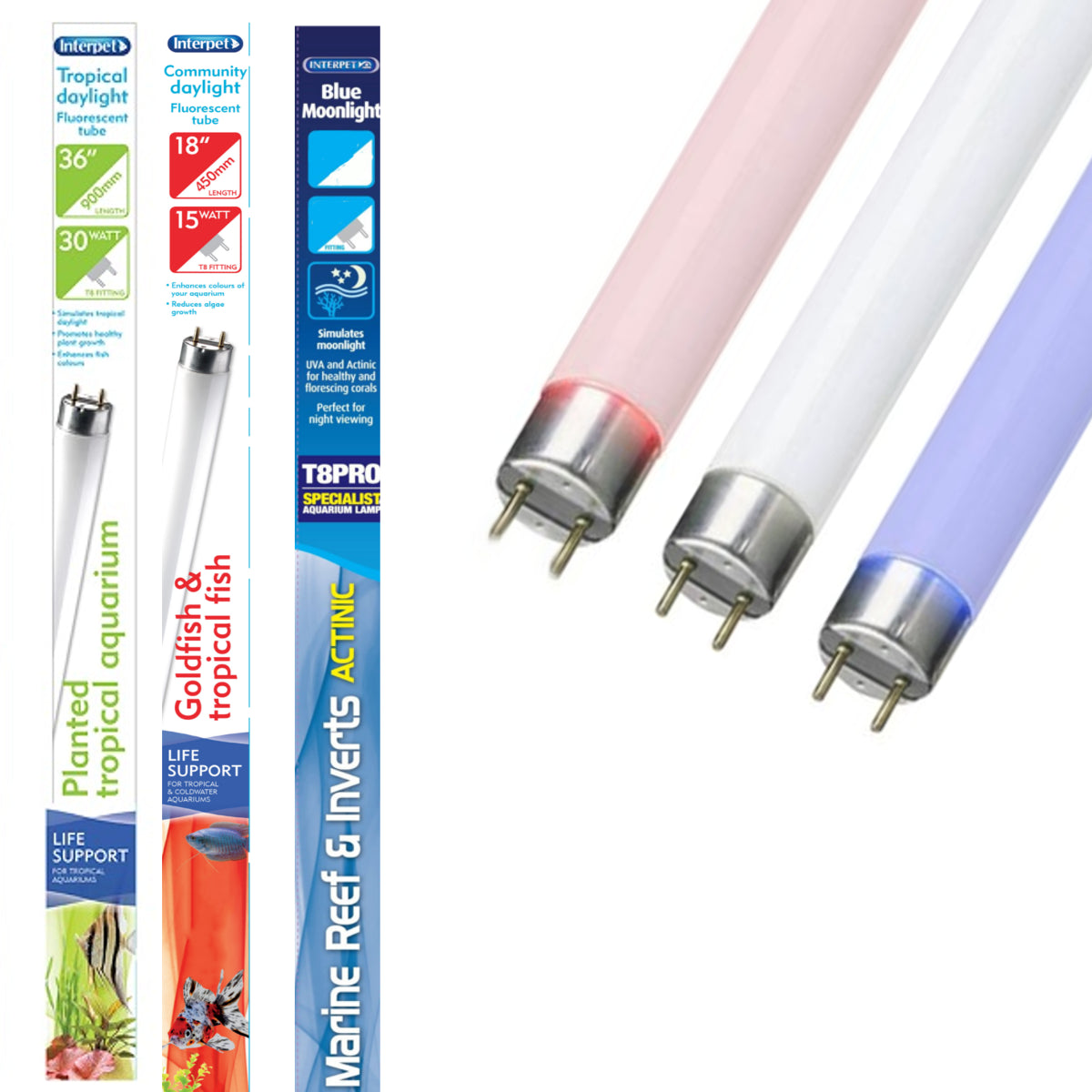 INTERPET T5 T8 REPLACEMENT UV UVA UVC AQUARIUM LINEAR TROPICAL MOON DAYLIGHT
