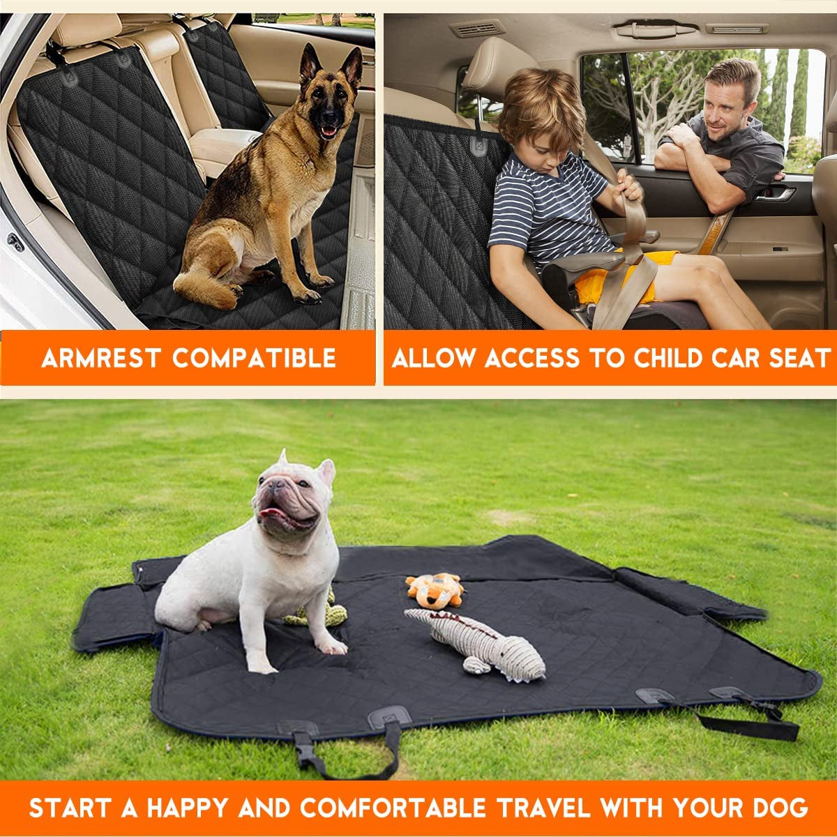 Ultimate Dog Car Seat Cover - Waterproof, Non-Slip Back Seat Protector for Cars, Trucks & SUVs - Fits Middle Armrest - Black
