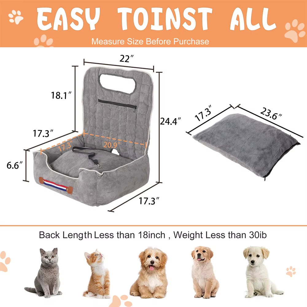 Dog Car Seat Bed Pet Booster Car Seat Travel Carrier with Safety Belt Adjustable Strap Car Seat Protector Cushion Waterproof