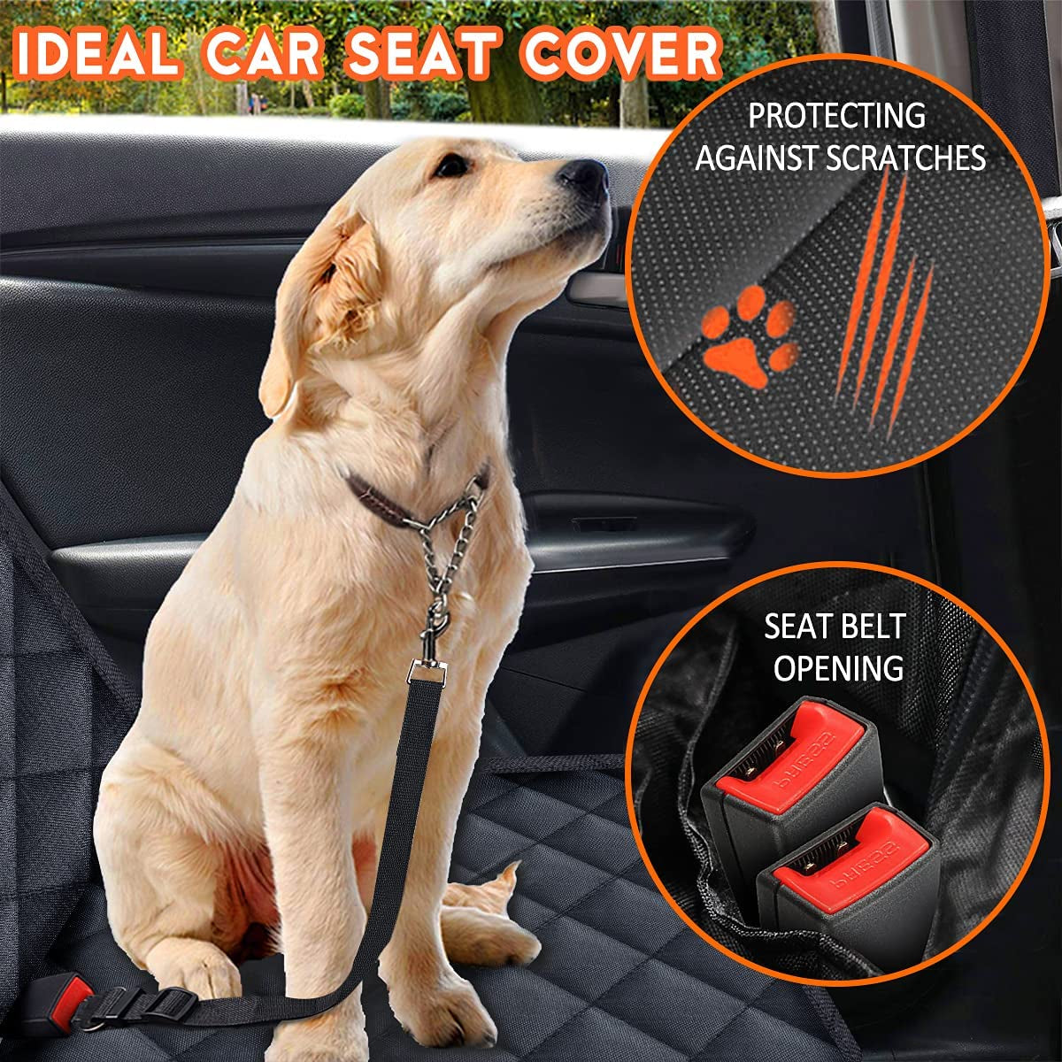 Ultimate Dog Car Seat Cover - Waterproof, Non-Slip Back Seat Protector for Cars, Trucks & SUVs - Fits Middle Armrest - Black