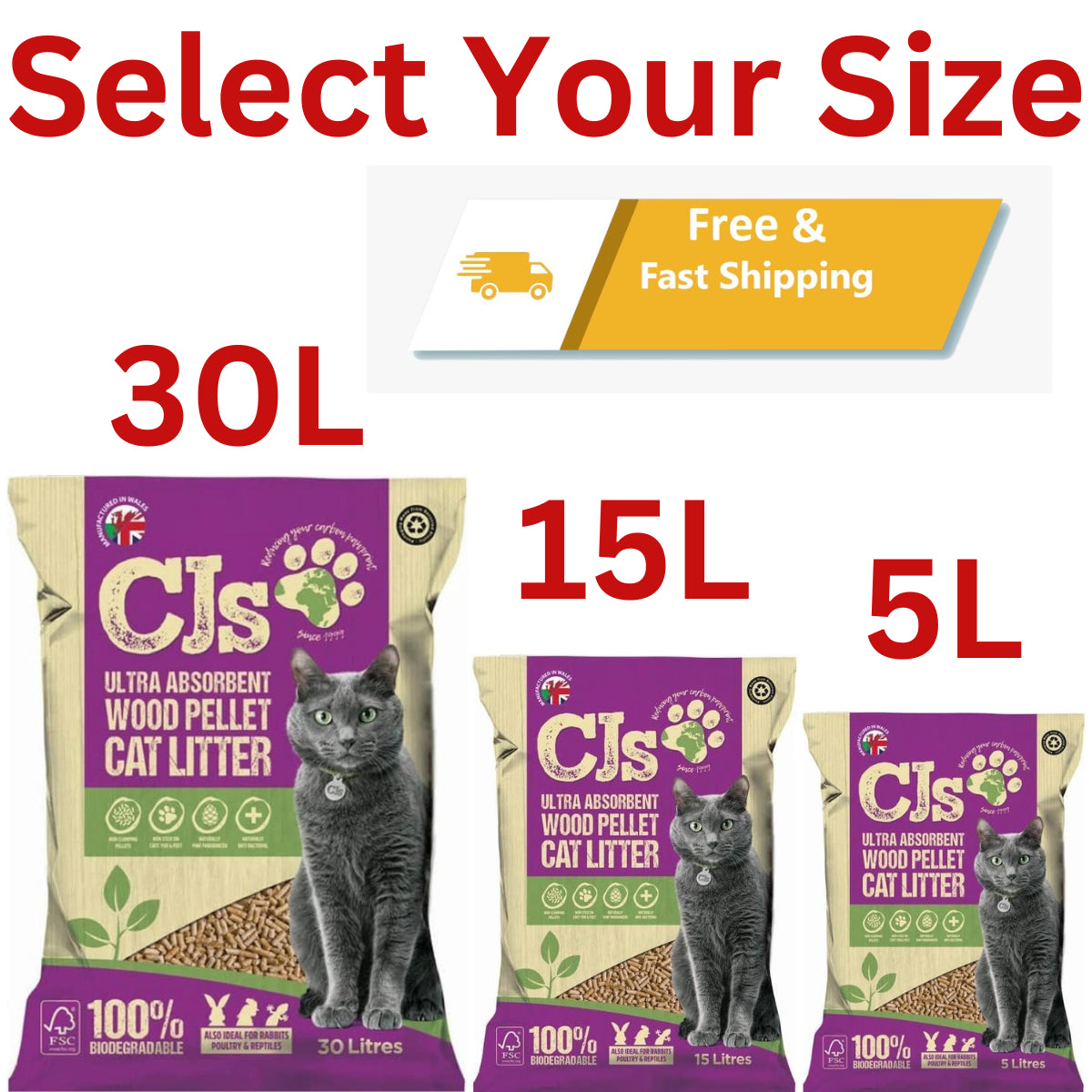 Premium Cat Litter Ultra Absorbent Wood Pellets Biodegradable Cj'S Cat Litter UK