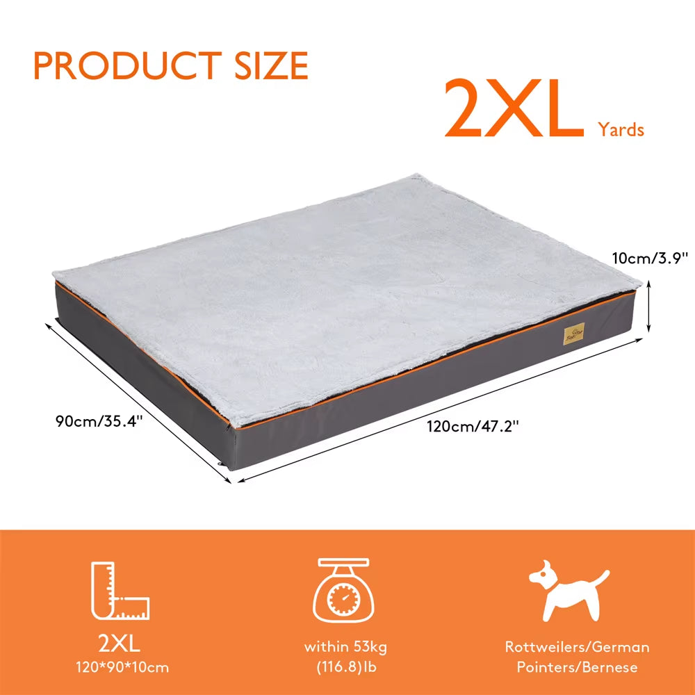 Premium Large Orthopedic Memory Foam Dog Bed Waterproof Pet Dog Crate Jumbo Mattress with Orange Trim Washable Water Resistant