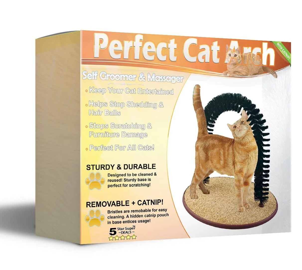 Perfect Cat Self Grooming Arch Post & Toy with Bristle and Catnip for Scratching, Brushing, and Massaging - Cat Grooming Arch -